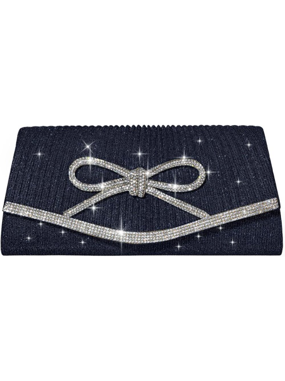 Women's Bow Navy Blue Glitter Rhinestone Clutch Purse Handbags Prom Evening Bag